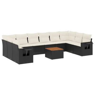 Produktbild von vidaXL 11-tlg. Garten-Sofagarnitur mit Kissen Schwarz Poly Rattan