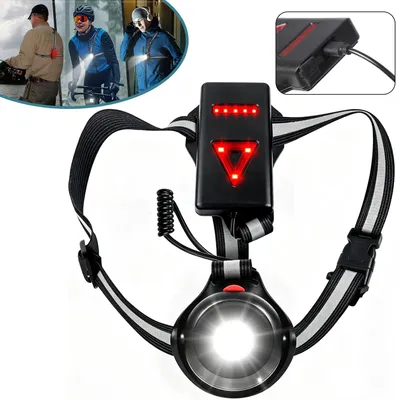 Produktbild von Lauflicht, Brustlampe mit Verstellbarem Strahl, USB Wiederaufladbare Vordere Lampe und Hintere Warnblinkende LEDs
