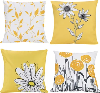 Produktbild von (Žlutá) 45 x 45 cm Sada 4 dekorativních povlaků na polštářky Dekorační povlaky na polštářky Sada povlaků na polštářky