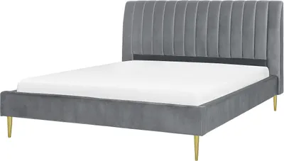 Produktbild von BELIANI Polsterbett Grau 180 x 200 cm Samtstoff Mit Lattenrost Hoher Kopfteil Dekorativ Elegant Modern