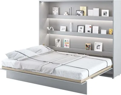Produktbild von Furniture24 Schrankbett Bed Concept Lenart, Wandklappbett mit Lattenrost, V-Bett, Wandbett Bettschrank Schrank mit integriertem Klappbett Funktionsbett BC-14, 160 x 200 cm, Grau/Grau, Horizontal