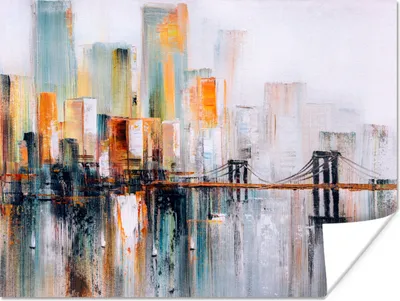 Produktbild von MuchoWow® Poster Ölgemälde - Skyline - Abstrakt 160x120 cm - Foto Plakat