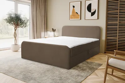 Produktbild von VENASI LAMBI Boxspringbett 180x200 mit 2 Bettkasten H2/H3 Matratze BRAUN Bouclé-Stoff