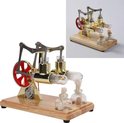 Produktbild von Wissenschaftliches Physikalisches Modell Goldene Zweizylinderwaage - Stirlingmotormodell - Naturwissenschaftliche Projektgeschenke - Educatives Spielzeug