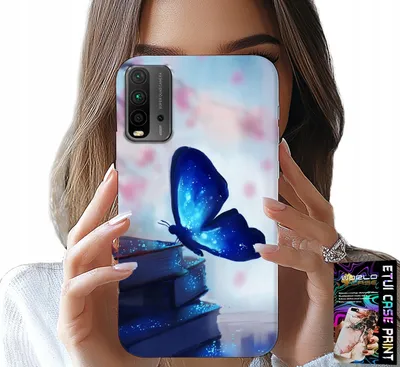 Produktbild von Hülle für Xiaomi Redmi 9T - Blau, Motiv: Schmetterling, Damenmuster