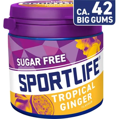 Obrázek produktu pro Sportlife Big Gums Tropical Ginger 99g – Ovocná žvýkačka se zázvorem, dlouhotrvající