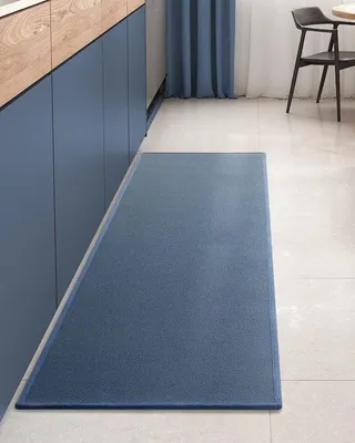 Image de Tapis de cuisine antidérapant, lavable, bleu, 43 x 120 cm, tissé, absorbant, facile à nettoyer