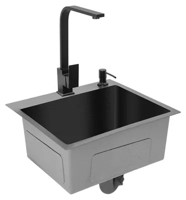 Imagen del producto de Fregadero de acero inoxidable para cocina con grifo y dispensador de jabón - rectangular - ideal para cocina y lavadero