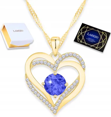 Immagine prodotto di Collana con due cuori dorati, cristalli blu, argento 925 placcato oro