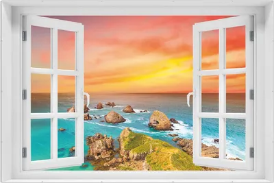 Produktbild von Wallario Wandbild mit Fenster-Illusion: Himmel am Abend, Größe: 61 x 91,5 cm, Poster mit rahmenlosen Bildhalter