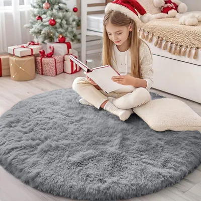 Obrázek produktu pro Měkký, huňatý koberec do obývacího pokoje, průměr cca 120 cm, lze prát v pračce