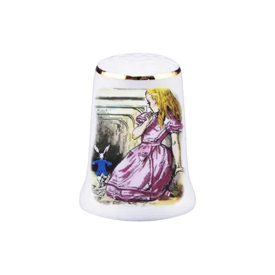 Produktbild von Porzellan Fingerhut Alice im Wunderland, handbemalt, 24K Gold