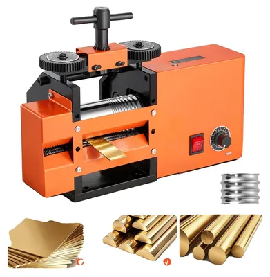 Imagen del producto de VEVOR, laminadora eléctrica 4 en 1 para perfiles planos, cuadrados, redondos y semicirculares. Herramienta para manualidades de joyería, con ajuste de grosor de 0,03 a 7 mm. Ofrece un laminado estable y uniforme, ideal para la conformación de metales dúctiles como oro, plata y cobre