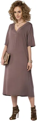 Produktbild von Damen Kleid weit geschnitten V-Ausschnitt; Cappuccino/L/XL 40/42