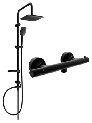 Image de Ensemble douche apparent avec pommeau pluie et robinet thermostatique Slim, noir - 77105262-70