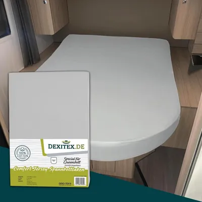 Produktbild von Dexitex Jersey Spannbettlaken Queensbett – Bettlaken Baumwolle Multi-Stretch – Spannbettlaken Wohnmobil & Wohnwagen –Hellgrau /Drap-housse lit central