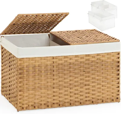 Productafbeelding van Solidchoice - Handgeweven Rieten Opbergmand met 2 Afneembare Deksels