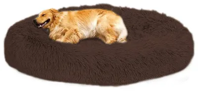 Image de Lit pour chien en forme de donut, 110 cm, couleur marron, en peluche, lavable, pour grandes races