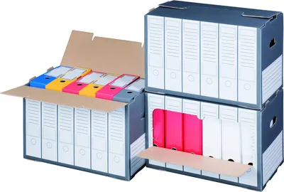 Produktbild von 600 x Archivboxen Archivschachteln für bis zu 6 Ordner (80 mm) mit Sichtfenster, in Anthrazit