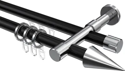 Produktbild von Interdeco Rundrohr-Innenlaufstange / Gardinenstange (Kombination) Schwarz / Chrom, Typ Prestige Savio (Kegel), 20 mm Ø 2-läufig, 260 cm