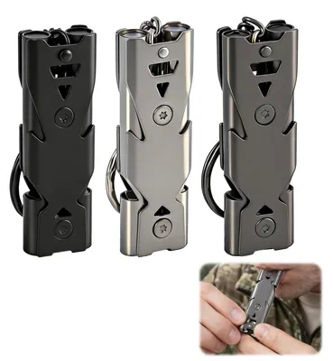 Productafbeelding van Noodfluitje Fluitje Roestvrij Staal - 150 dB - Sleutelhanger - Set van 3