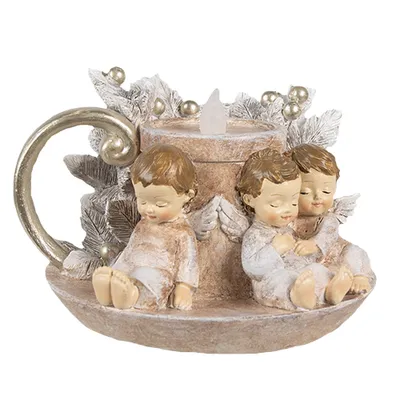 Image de Clayre & Eef Décoration de Noël avec éclairage LED Chandelier 14x13x10 cm Brun Polyrésine Ange