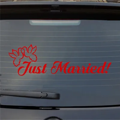 Produktbild von Heckscheibenaufkleber Just Married Tauben Liebe Hochzeit 55x16,5 cm Rot Auto Aufkleber Sticker