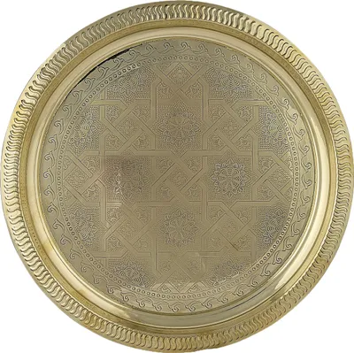 Produktbild von Marrakesch Orientalische Ramadan Deko Tablett Serviertablett rund aus Messing 28 cm | Kerzentablett Nacera Gold als Tischdeko für Küche & Wohnzimmer | Aesthetic Frühstückstablett für Schlafzimmer