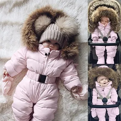 Produktbild von 70cm -Baby Winter Overall mit Kapuze Strampler Schneeanzug Daunen-Skianzug Strampler Jungen Mädchen Langarm Jumpsuit Warm Outfits Geschenk Outfits für 0-24 Monate