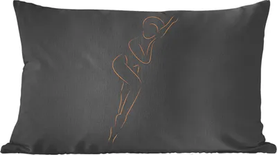 Produktbild von MuchoWow® Zierkissen Sofakissen Wohnzimmer Dekokissen 50x30 cm Frau - Schwarz - Gold - Strichzeichnung - Wohnzimmerdekoration - Polster mit Photo