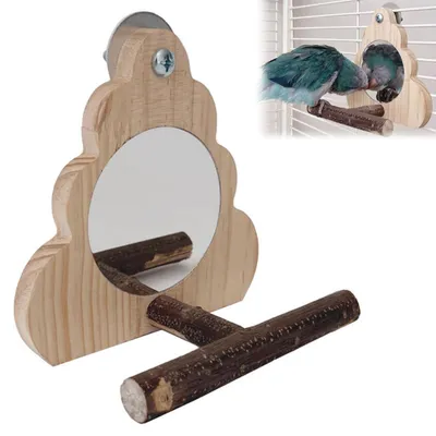 Produktbild von Vogelspiegel mit Landeplatz Holz 14x13cm Interaktives Papageienspielzeug