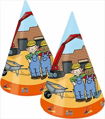 Produktbild von 8 Partyhütchen * BAUSTELLE * für Mottoparty und Kindergeburtstag