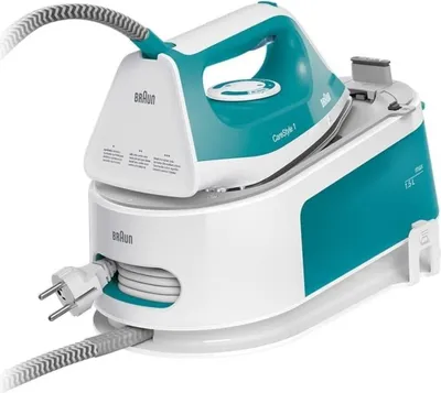 A Braun CareStyle 1 steam generator iron is shown against a white background.