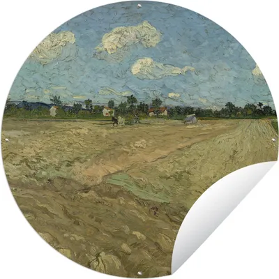 Produktbild von MuchoWow® Gartenposter Outdoor-Poster Rund Gepflügte Felder - Gemälde von Vincent van Gogh Ø 150 cm Gartendeko Rundes Poster draußen