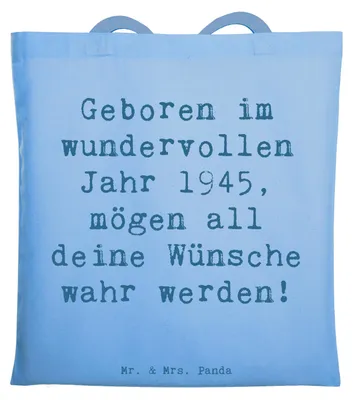 Produktbild von Mr. & Mrs. Panda Tote Bag Spruch 1945 Geburtstag - Sky Blue - Geschenk, Laptoptasche, Geburtstagsgeschenk, Beutel, Geboren, Schultasche, besondere Geburtstagsgeschenke