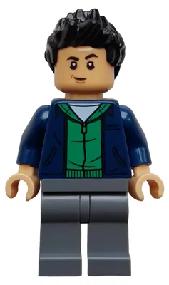 Obrázok produktu pre LEGO Minifigurka Kenji – tmavomodrá bunda, zelená mikina, tmavomodrosivá farba (jw124)