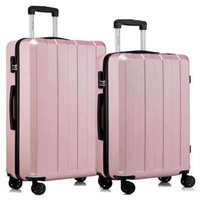 Produktbild von Reisekoffer Set mit Trolley, Handgepäck und Hartschalenkoffern, 4 Rollen 360°, Zahlenschloss, Gummigriff (2-teilig, L&XL, Roségold)