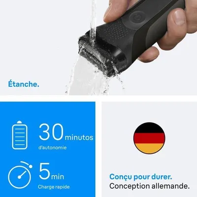 Immagine prodotto di Rasoio elettrico Braun Series 3, nero, 30 minuti di autonomia, 5 minuti di ricarica rapida, rasatura a secco e bagnata