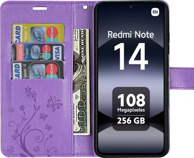 Produktbild von Hülle für Xiaomi Redmi Note 14 4G, Handy Tasche Handyhülle Wallet Case Flip Cover in Lila