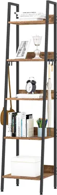 Produktbild von WOLTU Lagerregal mit 5 Ebenen, Küchenregal mit 4 Haken, Bücherregal im Industriestil, Standregal im Wohnzimmer Küche, Regal aus MDF Metall, schwarz 40x170x36 cm