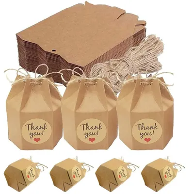 Obrázok produktu pre Solidchoice - 50 kusov darčekových krabičiek z kraftpapieru, vhodné na vlastnú úpravu, s nálepkami na poďakovanie