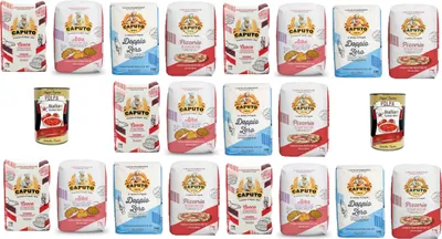 Produktbild von Caputo Testpaket Pizzeria,Alba,Classica,Cuoco Weichweizenmehl 00 20 x 1kg + Italian Gourmet polpa 400g