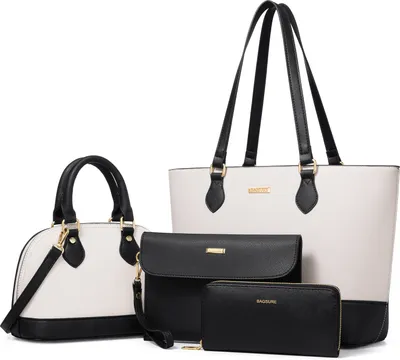 Produktbild von OKWISH Handtasche Damen,Kleine Umhängetasche Damen,Tote Bag, Tasche Mittelgroß,Crossbody Bag, Handtaschen Damen Set , Schwarz+Weiß