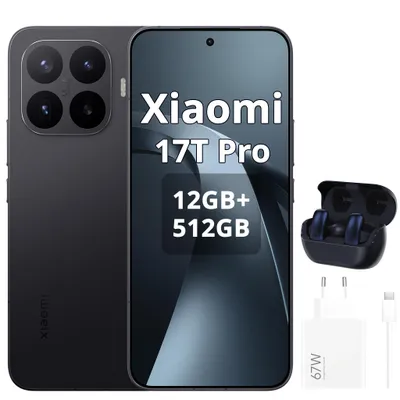 Immagine prodotto di Xiaomi 17T Pro 5G 12+512GB, colore nero, smartphone Android 16, con ricarica rapida Xiaomi 67W HyperCharge, include cuffie