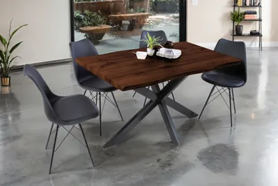 Produktbild von Esstisch Baumkante Holz-Optik Nussbaum 140 x 80 Spider-Gestell schwarz JOSY