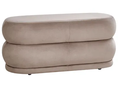 Produktbild von BELIANI Bettbank Taupe Stoffbezug Samt 90 cm Gesteppt Oval Glamourös Edel Elegant Sitzbank für Schlafzimmer Flur Diele Eingangsbereich