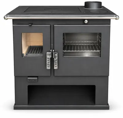 Zdjęcie produktu dla Kuchenka opalana drewnem Verso CS 7,7 kW | kuchenka opalana drewnem z piekarnikiem, płytą grzejną i schowkiem na drewno