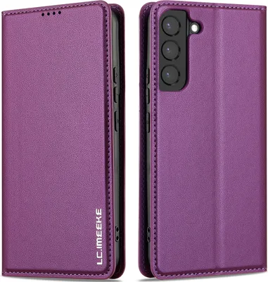 Produktbild von Handyhülle für Samsung Galaxy S21 FE 5G, Magnetische Flip Leder Hülle mit Kartenfach und Standfunktion Lila
