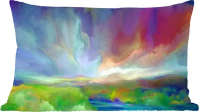 Produktbild von MuchoWow® Zierkissen Sofakissen Wohnzimmer Dekokissen 50x30 cm Landschaft - Aquarell - Himmel - Wohnzimmerdekoration - Polster mit Photo