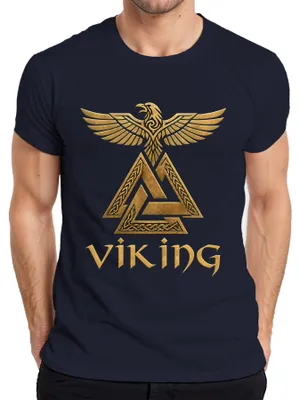 Zdjęcie produktu dla T-shirt "VIKING", motyw: Valknut, Rabe, Odin, mitologia nordycka, wojownik, Walhalla, męski, kolor: granatowy, rozmiar: S